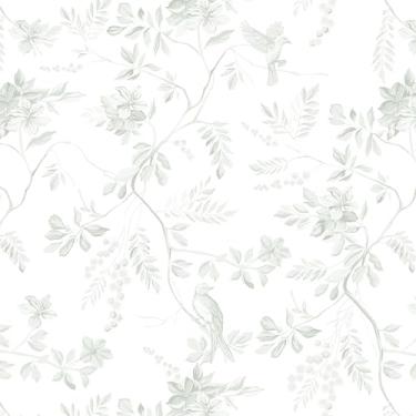 Imagem de Dimoon Papel de parede verde de 43 x 91 cm, floral, moderno, sálvia, verde claro, papel de contato branco, papel de parede de pássaro, removível, amigável ao locatário, impermeável, em relevo, cozinha