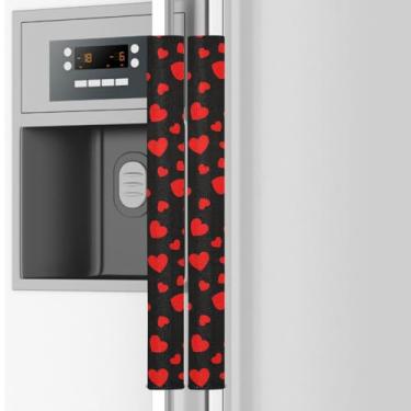 Imagem de Emelivor Conjunto de 2 capas pretas para maçanetas de porta de geladeira Valentines Hearts - Luvas de substituição de utensílios de cozinha para geladeira, micro-ondas, lava-louças, protetor de pano