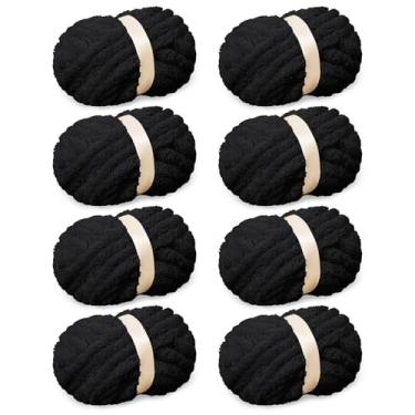 Imagem de Pacote com 8 fios grossos de chenille para crochê, fio de pelúcia preto jumbo macio para tricotar à mão, fio grosso e volumoso para tricô de braço (28 jardas/241 g cada novelo)