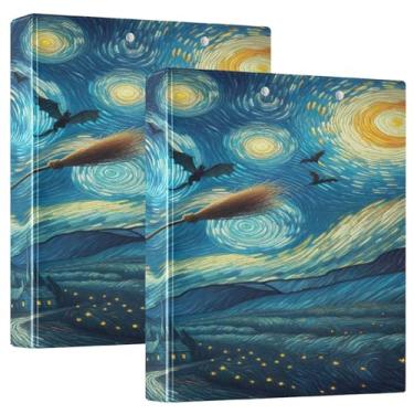 Imagem de Fichário de Halloween bruxa voando em organização estrelada com prancheta de armazenamento, material escolar de estética