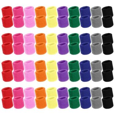 Imagem de 80 pulseiras de pulso em massa, pulseiras esportivas em 10 cores sortidas, pulseiras elásticas de algodão felpudo com absorção de suor para basquete, tênis, corrida e treino