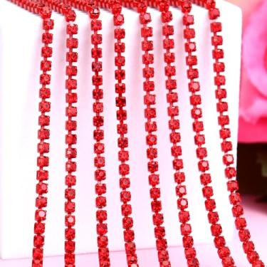 Imagem de Acabamento de corrente de strass de cristal de 2 mm para artesanato de costura, SS6 corrente de strass de garra para bricolage, joias, decoração de buquê de festa de casamento (5 metros, vermelho/sião