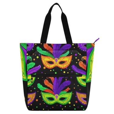 Imagem de GAIGEO Máscaras coloridas de carnaval preta bolsa de trabalho para mulheres bolsa de lona para livros de praia com zíper bolsa feminina infantil com compartimentos