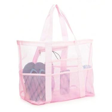 Imagem de Doitxue Bolsas de praia de malha, bolsa grande à prova d'água e à prova de areia para férias na praia essenciais para viagens, acessórios de verão, rosa, Large