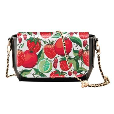 Imagem de GAIGEO Dog is Holding a Heart and Flowers Bolsa de ombro média para mulheres, bolsas de ombro femininas, bolsa transversal de couro feminina, Fruta tropical vermelha - 2, One Size