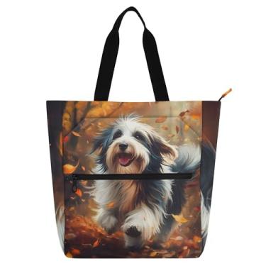 Imagem de GAIGEO Bolsa feminina com estampa de cachorro, bolsa de trabalho, lona, escola, bolsa para professores, com compartimentos