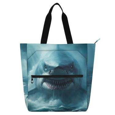 Imagem de Bolsa feminina de trabalho com monstro de tubarão gigante para faculdade, escola, bolsa utilitária, escritório, presente para amantes de livros