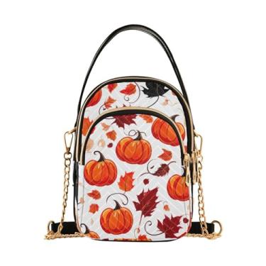 Imagem de Bolsa tiracolo feminina branca com bengala doce de Natal, bolsa transversal pequena com alça, bolsa de ombro transversal para mulheres, Folhas de abóbora e folhas de outono - 2, One Size