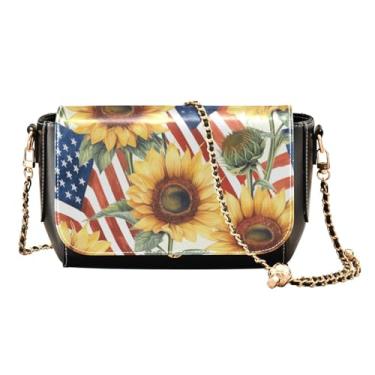 Imagem de Flamingos Bolsas transversais médias para mulheres, bolsas de ombro de couro PU, bolsa tiracolo feminina de couro, Girassol American 3, One Size