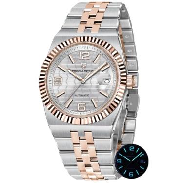 Imagem de Pagani Design Relógios masculinos analógicos, mecânicos automáticos, relógio de pulso de aço inoxidável 316L, vidro safira de 40 mm, calendário luminoso à prova d'água 100 m, Prata e ouro branco