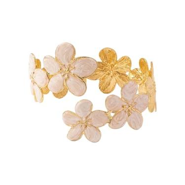 Imagem de Pulseiras femininas coloridas para braço superior com emenda delicada, anel de braço aberto, flor a óleo, grosso, ajustável, declaração, flores, punho de braço, acessórios de joias modernas para