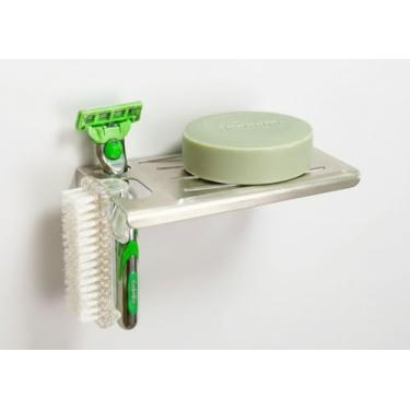 Imagem de Saboneteira de Parede Inox 304 Escovado - Suporte com Porta Gillette | Saboneteira Retangular para Banheiro Organizado | Instalação Fácil com Parafusos Inclusos