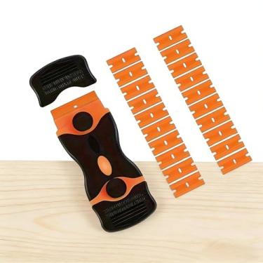 Imagem de Raspador de lâmina de barbear, raspador de limpeza com 20 lâminas de barbear de plástico para remover cola, adesivo, decalques, matiz da janela do carro e vidro (laranja)