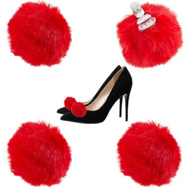 Imagem de DICOSMETIC 4 peças de pompom clipe de sapato destacável clipe de sapato 1,57 polegadas fofo sapatos fivela bola de lã artificial decoração para mulheres botas chapéu rasteiras roupas bolsa de mão