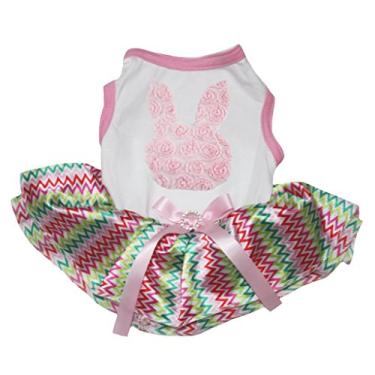 Imagem de Petitebella Vestido de cachorro tutu tutu rosa floral rosto de coelho branco (XGG)
