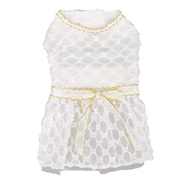 Imagem de ZJchao Vestido Princesa para Cachorro, Lindo, Macio, Elástico, Leve e Respirável, Vestido Com Laço para Cachorros Pequenos, Com Fecho de Gancho e Argola, para Chihuahua Pug Pomerânia (XS)