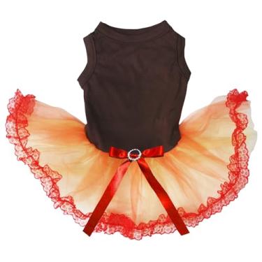 Imagem de Petitebella Vestido simples para cães com tema de Ação de Graças (renda marrom/laranja-1, PP)