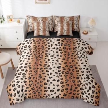 Imagem de Erosebridal Jogo de cama solteiro com estampa de leopardo, estampa de leopardo, cinza ombré, estampa de guepardo africano, inclui edredom, conjunto de lençol, fronhas e fronhas, decoração de quarto de