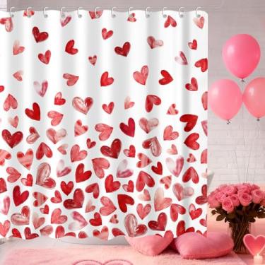 Imagem de Moutina Cortina de chuveiro Love Heart, conjunto de cortina de banheiro vermelha para decoração do Dia dos Namorados - Tecido de poliéster impermeável com ganchos de 182 x 182 cm