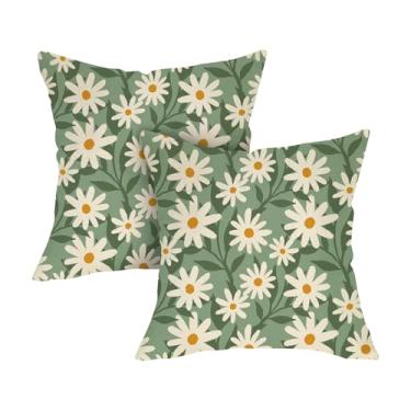 Imagem de Fjfz Conjunto de 2 capas de almofada decorativas primavera verão margarida flor 45,7 x 45,7 cm, floral, botânica, verde, varanda, decoração de casa, casa de fazenda, pastoral, sofá