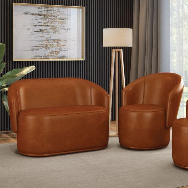 Imagem de Sofá Namoradeira E Poltrona Orgânica Para Sala Malu Sintético Pu M11 - D`rossi Nozes