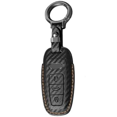 Imagem de Capa de chaveiro compatível com Audi A4L A5 Q7 TT TTS A3 A4 B9 A6 A7 4K A8 E-tron Q5 Q8 C8 D5 SQ8 Chaveiro de carro Chaveiro de fibra de carbono Capa de capa de chave(C-Orange)