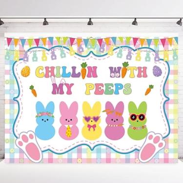 Imagem de INRUI Chillin with My Peeps Pano de fundo fotográfico primavera feliz coelhinho da Páscoa ovos decoração festa galinha banner (18 x 1,5 m)