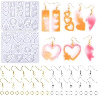 Imagem de Kit de moldes de brinco de resina para o Dia dos Namorados com gancho de brinco, moldes de silicone de resina de coração do amor para pingente de epóxi, pingente de pingente, colar de joias, chaveiros
