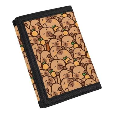 Imagem de Carteira infantil de três dobras com bolsos para moedas, carteira externa com gancho e laço para compras, Capivara