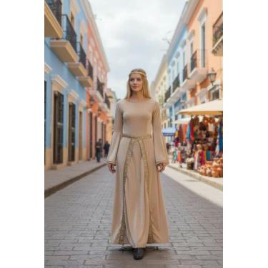 Imagem de Vestido medieval Julieta com fitas gregas dourada luxuoso - Princesa U