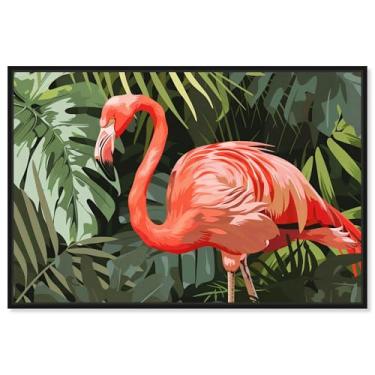 Imagem de Art Remedy Arte urbana glamourosa da selva flamingo, moldura preta, 38 x 25 cm
