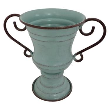 Imagem de Bothyi Vaso de flores vintage em formato de troféu, prático e decorativo, em metal, ideal para sala de estar, mesa ou uso interno e externo, Azul