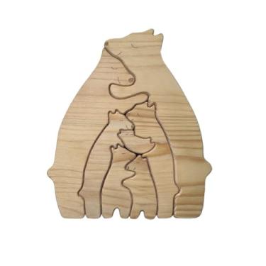 Imagem de Quebra-cabeça de Madeira em Forma Urso Familiar Conjunto Mãe e Filho Abraçados Ornamento Sólida Lembrança Personalizada da Família Alta Artesanato Dia