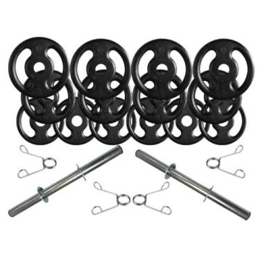 Imagem de Kit com Barras de Halteres e Anilhas de Ferro - 20 Peças - BOX INGÁ