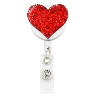Imagem de Kryoflare Porta-crachá de coração, clipes retráteis para cartão de identificação, crachás de identificação e suprimentos para enfermeiras, estudantes, trabalhadores (vermelho)