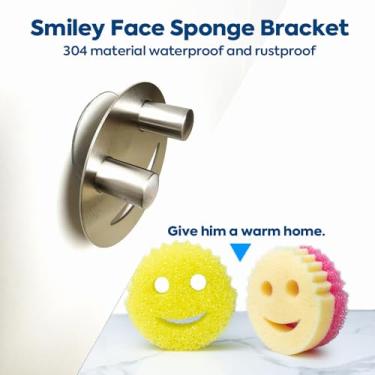 Imagem de Suporte de esponja de prato sorridente de aço inoxidável, organizador de organizador de pia prata com ventosa para cozinha, acessórios de cozinha e apartamentos para trailers, decoração de esfregão