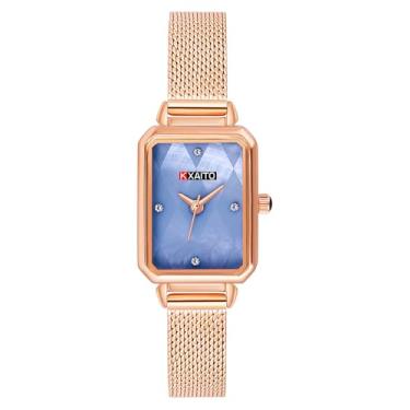 Imagem de KXAITO Relógio feminino com mostrador verde malaquita, caixa quadrada, pulseira de couro, relógios à prova d'água 3ATM, presente para Natal, Dia dos Namorados, Dia das Mães, aniversário, Malha, ouro