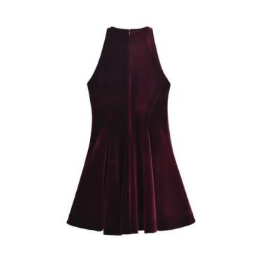 Imagem de Vestido Mini Sem Mangas Em Veludo Burgundy Para Mulheres, Elegante E C
