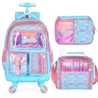 Imagem de Kit Mochila 4 Rodas Lancheira Estojo Escolar Menina Barbie-Feminino
