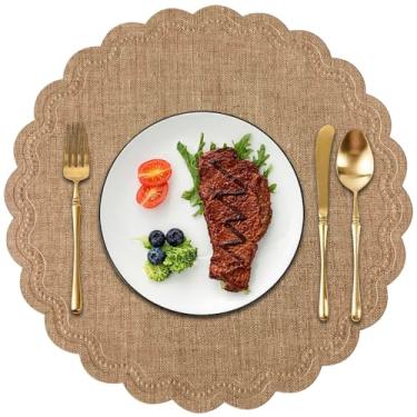 Imagem de Kreatur Jogo americano redondo para mesa de jantar, conjunto de 6, poliuretano à prova d'água, isolamento térmico, resistente a manchas, antiderrapante, lavável, tapete de mesa de cozinha (marrom)