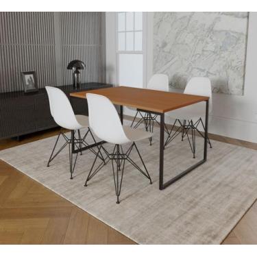 Imagem de Mesa Industrial Base Ferro Preto Tampo 137x90 Canela  4 Cadeiras Eames