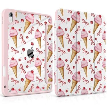 Imagem de TWOLSKOO Capa para iPad de 11ª e 10ª geração com suporte para lápis, suporte de três dobras, hibernar/despertar automático, parte traseira de acrílico transparente com amortecedor de TPU, para iPad de