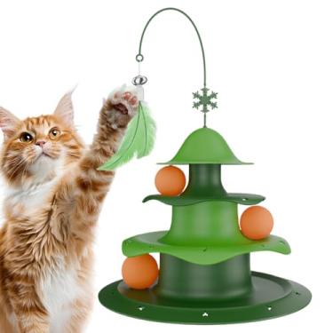 Imagem de Brinquedo de pista de bola para gatos | Quebra-cabeça interativo de 3 camadas com provocador - Torre de quebra-cabeça de enriquecimento de brinquedos de gato interativos | para exercícios, caça