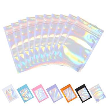 Imagem de Tiparts 100 unidades de sacos holográficos Mylar, sacos transparentes de 8 x 13 cm, com janela frontal transparente para armazenamento de alimentos, joias, doces, embalagens para pequenas empresas