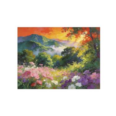 Imagem de Impressão em tela de paisagem de arte de parede - flores de árvore de floresta de montanha - quadros de pintura de decoração para sala de estar quarto 70 x 90 cm 27 x 35 pol sem moldura