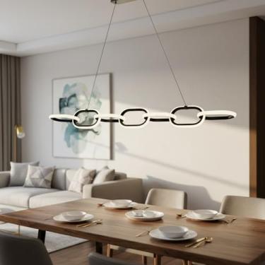 Imagem de Pendente Lustre Chain Geometric LED 60W, Preto, Alumínio, Dimerizável, 3 Temperaturas de Cor 3000K 4000K 6000K, Bivolt, Design Moderno