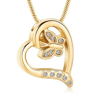 Imagem de mingkejw Colar de urna de borboleta de cremação para cinzas para cinzas para cinzas de um ente querido pingente de cinzas para mulheres humanas animais de estimação, Aço inoxidável, Zircão