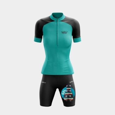 Imagem de Conjunto Ciclismo Feminino Camisa Way Fresh Verde Capri Manga Curta Proteção Uv e Bermuda Forro Gelv-Feminino