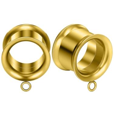 Imagem de Uqnwbdq 8G-25 mm DIY Gauges for Ears 316L Aço Cirúrgico Acabamento Espelho Duplo alargado Túneis Plugues Brincos Ocos Rosqueados Internamente, Piercing para Mulheres Homens Prata Preto Ouro 1 Par