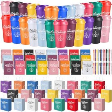 Imagem de Skylety Conjunto de 24/96 peças Welcome to Our Church Gifts Bulk Church Visitor Voluntário Apreciação Gift Conjunto de copos cristãos inclui copo com tampa/bolsa/caneta/caderno espiral para Páscoa